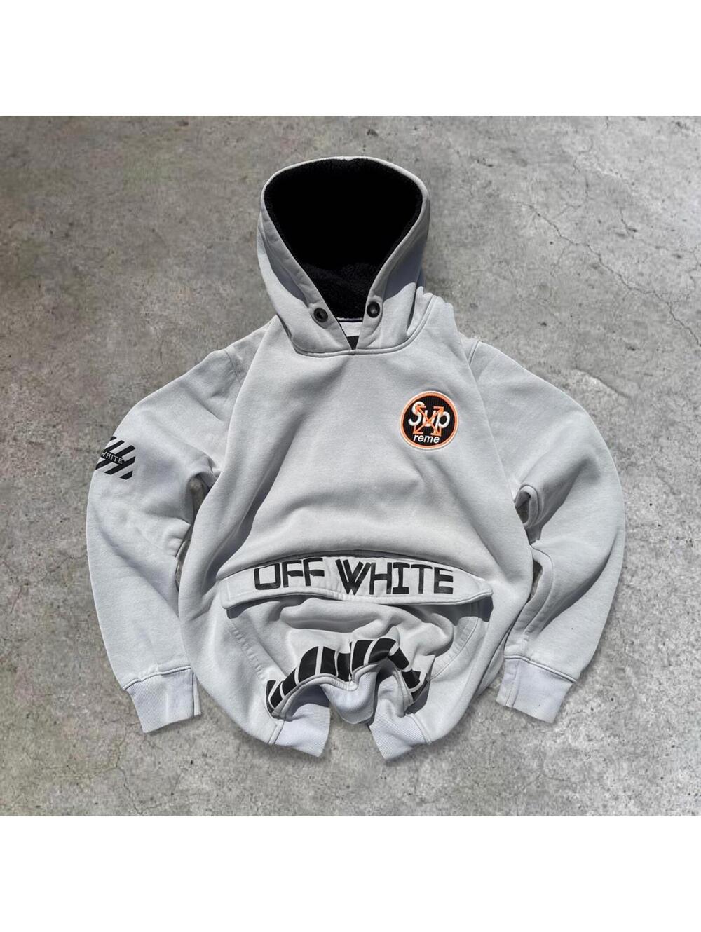 Off-White Mens Grey Hoodie Graphic Arrow Streetwear